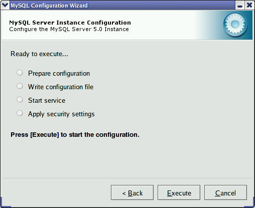 MySQL Server Configuration Wizard:
            Confirmation