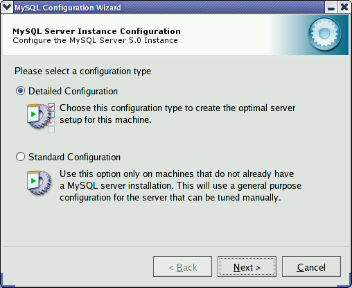 MySQL Server Configuration Wizard:
            Configuration Type